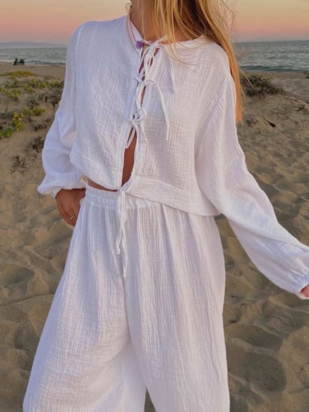 Boheme Goods White Organic Cotton Muslin Tie-Front Top Size 1 S EUC